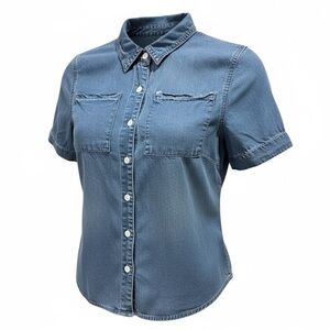 Chambray Button-Up Shirt – Short Sleeve, Dual Chest Pockets